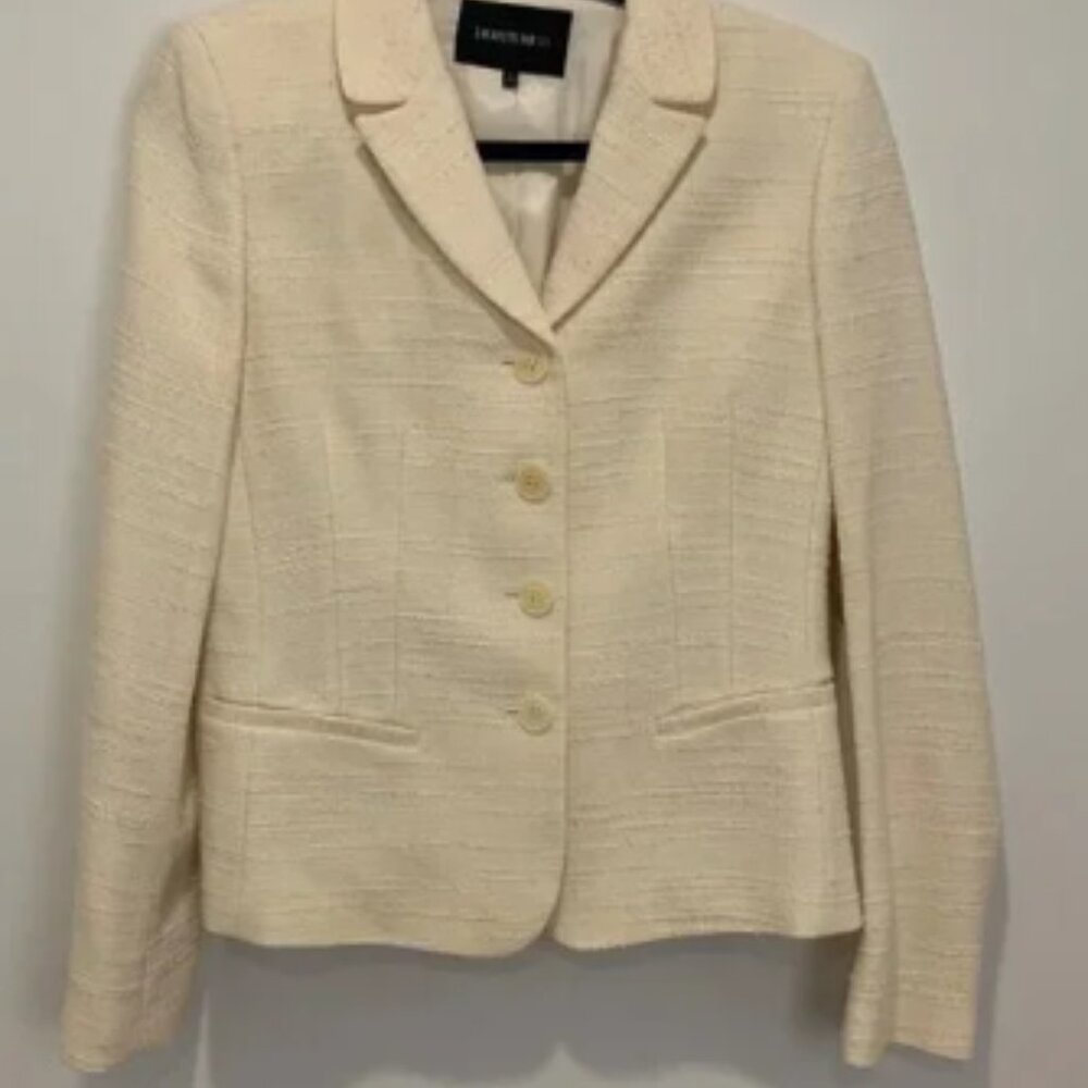 Lafayette 148 Women's Cream Tweed Suit Jacket size 6 button back detail